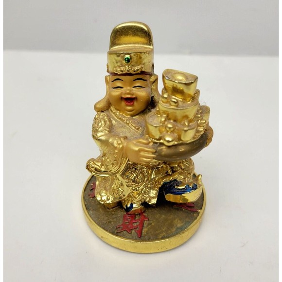 Gold Plated Feng Shui Chai Shen Ye Statue God of Wealth Fortune Good Luck 3.25" - Picture 10 of 14